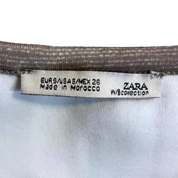 Zara Short Sleeve Top Size Small Orange Tan Ivory Stripe Pocket Ivory Hem - Picture 2 of 7